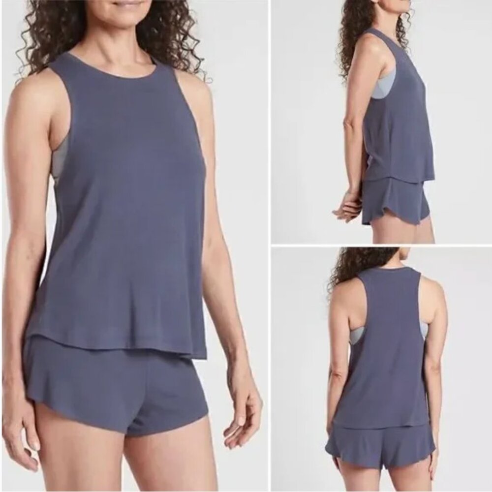 ATHLETA Well Rested Rib Sleep Blue Tank Top Size Small Stretch Modal Soft NEW - Picture 4 of 5